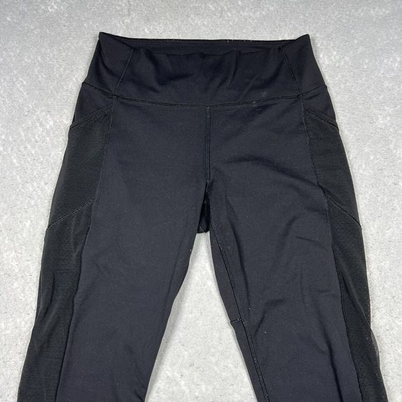 Lululemon Leggings Womens Size 6 Black Mid Rise Pockets Mesh Cropped Yoga Active - Picture 2 of 9